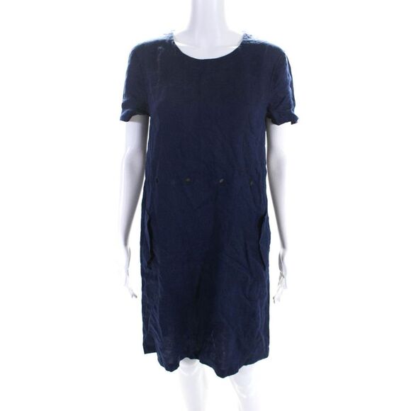 Calypso Saint Barth Womens Short Sleeve Crew Neck Sheath Dress Blue Linen XS - Picture 1 of 6